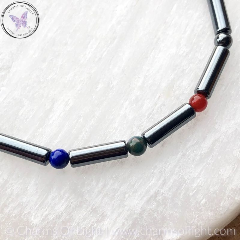 Mens Birthstone Bracelet with Hematite Tubes